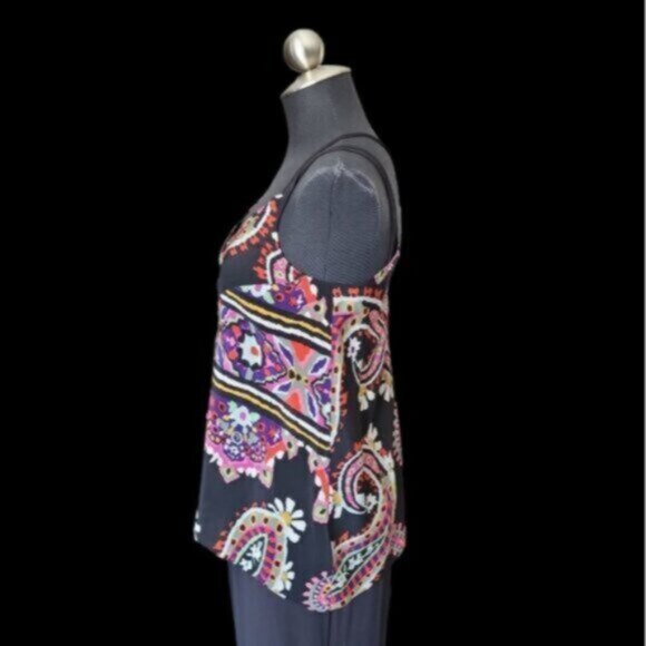 Silk HD IN PARIS Anthropologie "Moonset" Black Paisley Asymmetric Cami - Picture 2 of 9